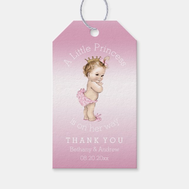 Pink Little Princess Baby Dusche Personalisiert Geschenkanhänger (Vorderseite)