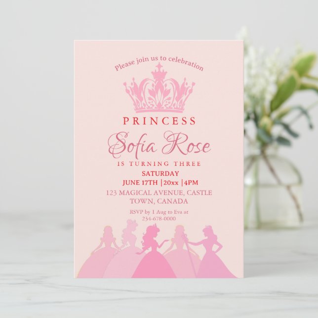 Pink Little Princess Crown Geburtstag Einladung (Stehend Vorderseite)