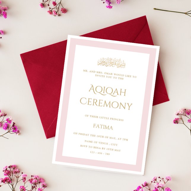 Pink Little Princess Minimal Gold Aqiqah Zeremonie Einladung (Von Creator hochgeladen)