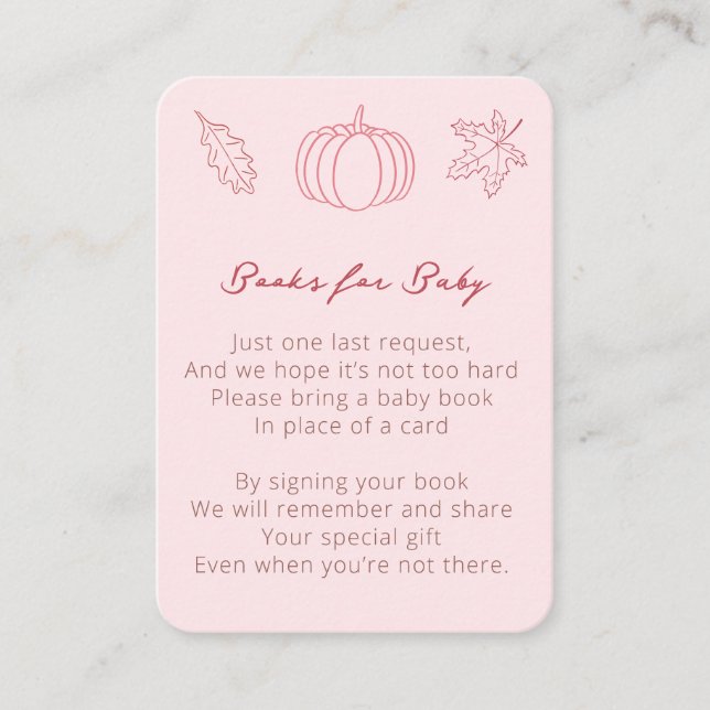 Pink Little Pumpkin Baby Dusche bringen ein Buch Begleitkarte (Vorderseite)