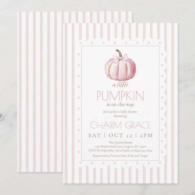 Pink Little Pumpkin Baby Dusche Einladung (Vorne/Hinten)
