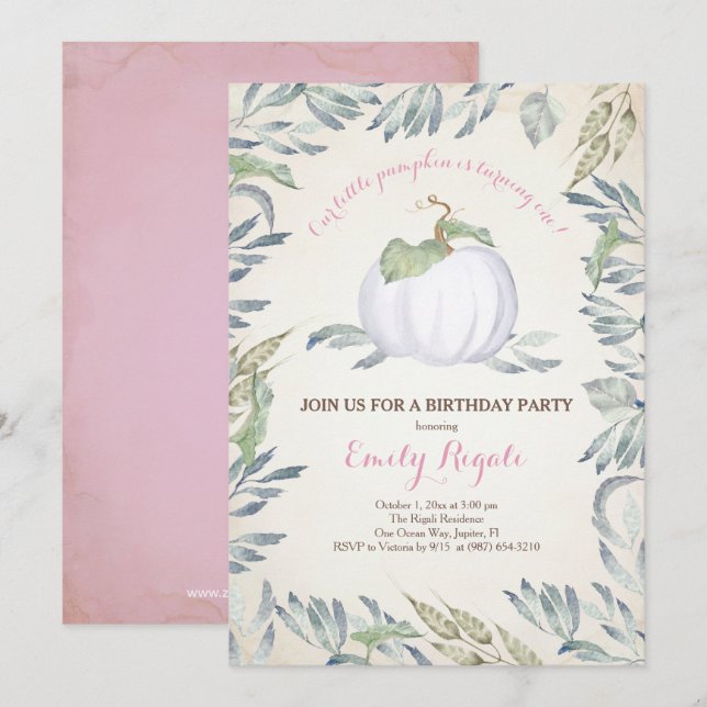 Pink Little Pumpkin BIRTHDAY PARTY Einladung (Vorne/Hinten)
