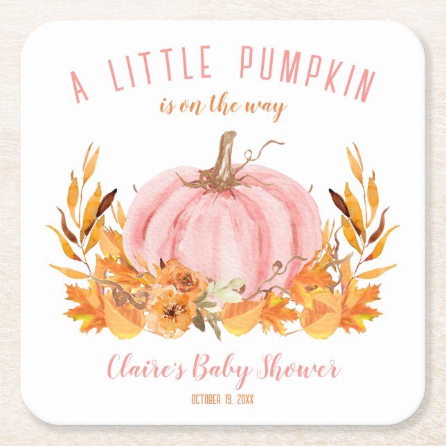 Pink Little Pumpkin Fall Girl Babydusche Rechteckiger Pappuntersetzer (Vorderseite)