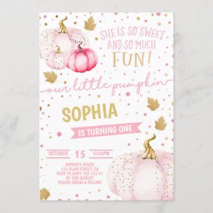 Pink Little Pumpkin Girl 1. Geburtstag Gold Glitze Einladung