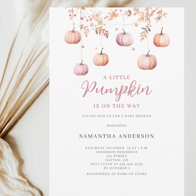 Pink Little Pumpkin Girl Autumn Baby Dusche Einladung (Von Creator hochgeladen)