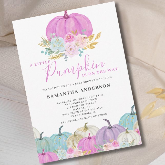 Pink Little Pumpkin Girl Kinderdusche Einladung (Von Creator hochgeladen)