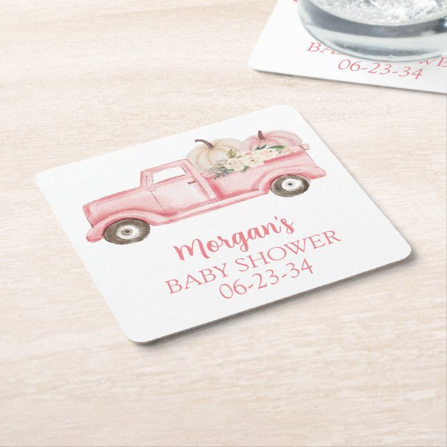 Pink Little Pumpkin Niedlich Baby Dusche Rechteckiger Pappuntersetzer (angewinkelt)