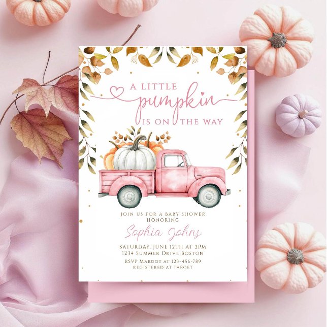 Pink Little Pumpkin Truck Herbstmädchen Kinderdusc Einladung (Von Creator hochgeladen)