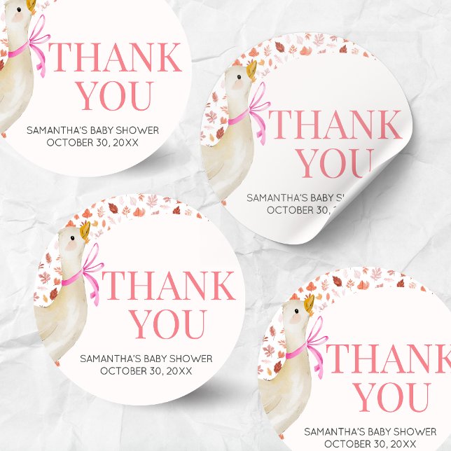 Pink Little Silly Goose Baby Shower Runder Aufkleber (Little Silly Goose Baby Shower Round Sticker)