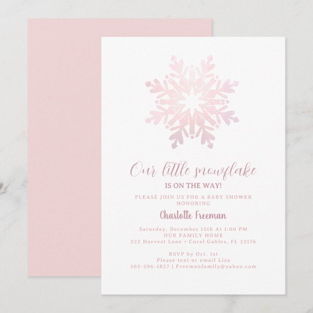 Pink Little Snowflake Baby Dusche laden ein Einladung (Vorne/Hinten)