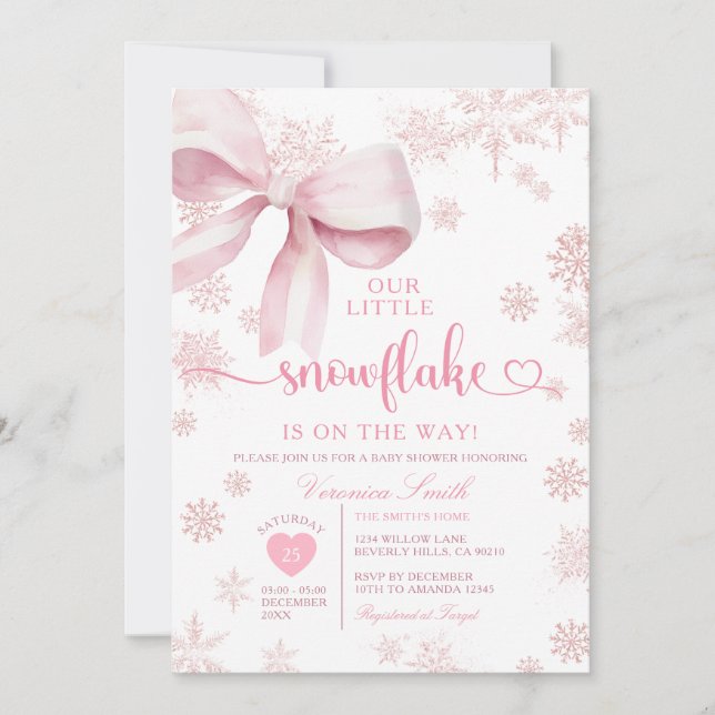 Pink Little Snowflake Baby Shower Winter Party Einladung (Vorderseite)