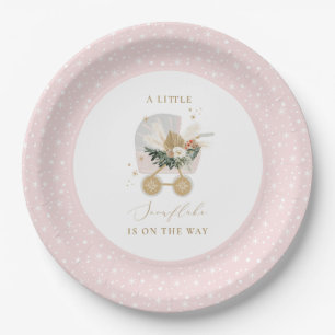 Pink Little Snowflake Babydusche Pappteller