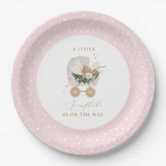 Pink Little Snowflake Babydusche Pappteller