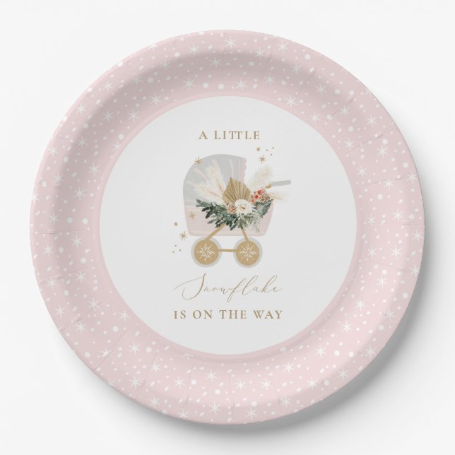 Pink Little Snowflake Babydusche Pappteller (Vorderseite)