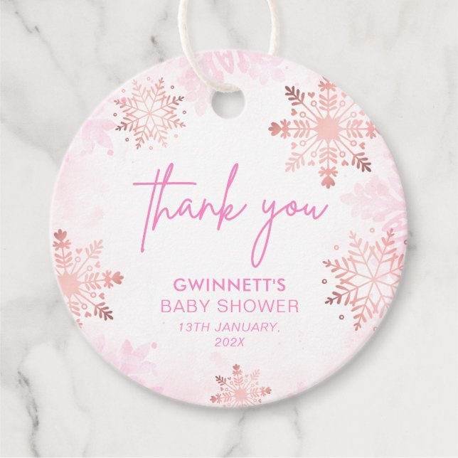 Pink Little Snowflake Girl Babydusche Geschenkanhänger (Vorderseite)