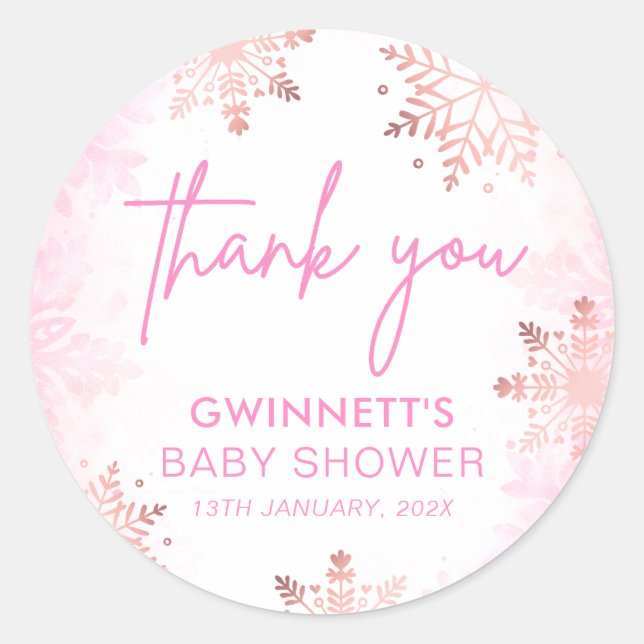 Pink Little Snowflake Girl Babydusche Runder Aufkleber (Vorderseite)
