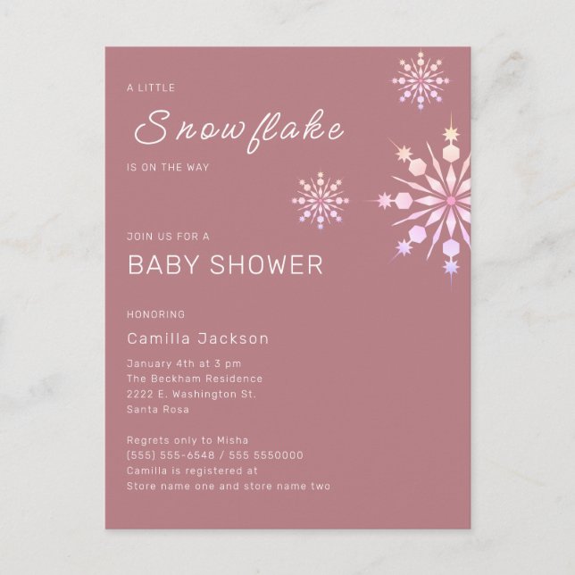 Pink Little Snowflake Winter Baby Dusche für Mädch Postkarte (Vorderseite)
