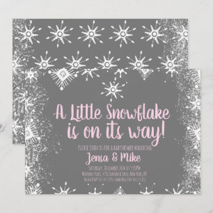 Pink Little Snowflakes Snowy Script Baby Dusche Einladung