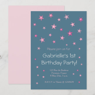 Pink Little Stars Dark Blue Baby Kindergeburtstag Einladung