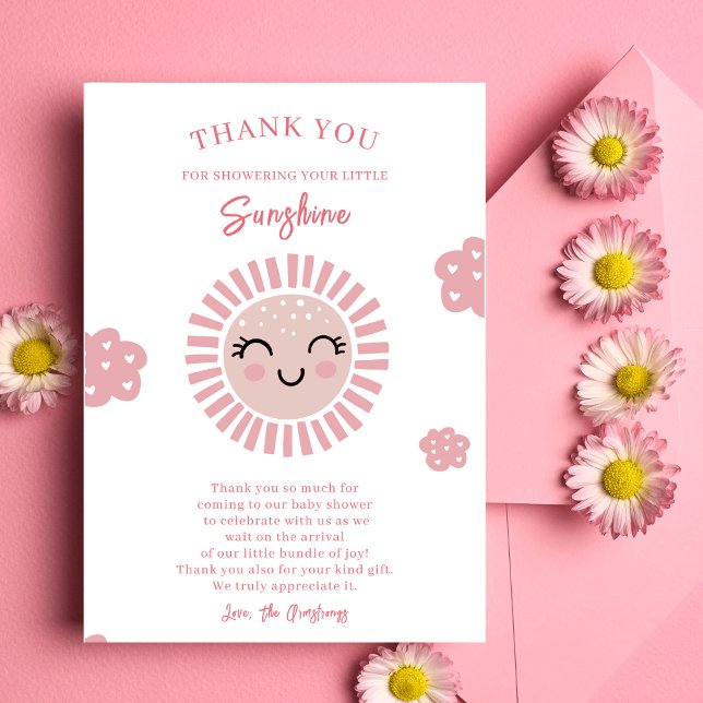 Pink Little Sunshine Girl Baby Dusche Dankeskarte (Von Creator hochgeladen)