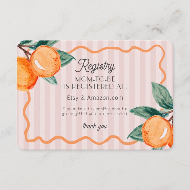 Pink Little Süsse Pastel Citrus Baby Registry Begleitkarte (Vorderseite)
