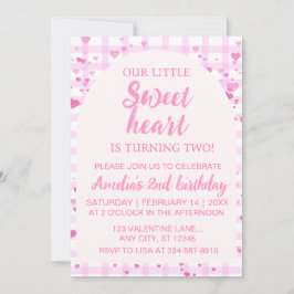 Pink Little Sweetheart Second Birthday Invitation. Einladung