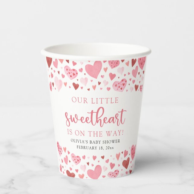 Pink Little Sweetheart Valentine's Day Babydusche Pappbecher (Vorderseite)