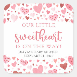 Pink Little Sweetheart Valentine's Day Babydusche Quadratischer Aufkleber