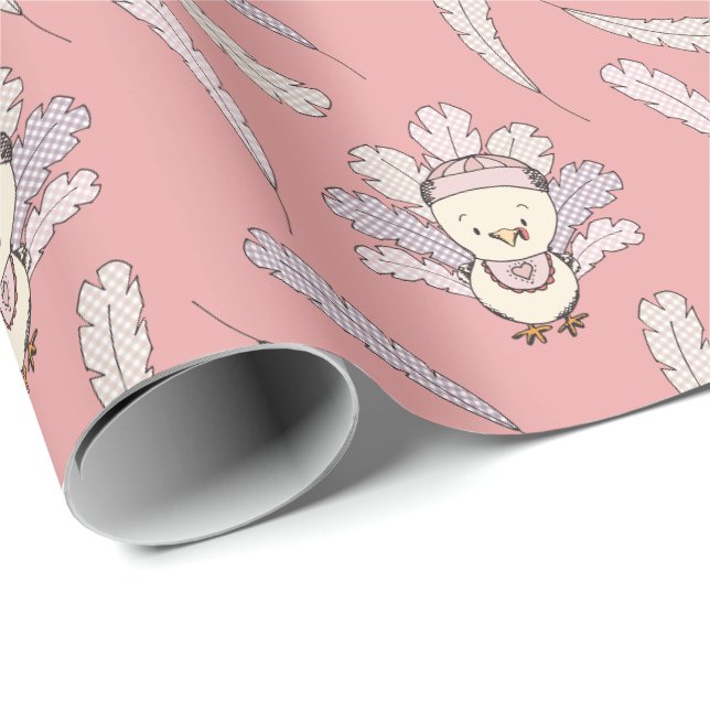 Pink Little Turkey Erntedank Baby Girl Geschenkpapier (Rolleneckpunkt)
