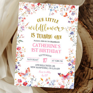 Pink Little Wildflower Girl 1st Birthday Einladung