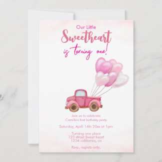 Pink LKW & Ballons Geburtstag Einladung