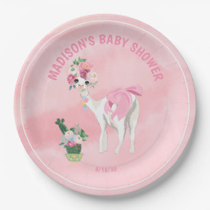 Pink Llama Alpaca Girls Babydusche Pappteller