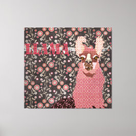 Pink Llama Brown Vintag Floral Art Leinwand