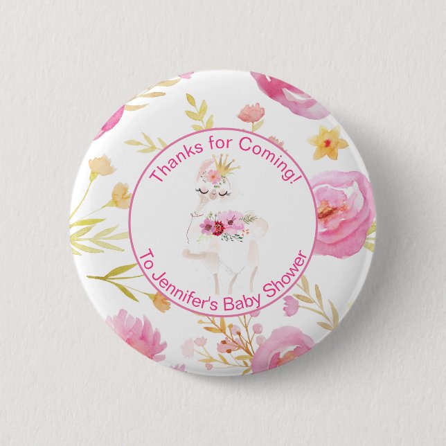 Pink Llama Floral Danke für die Kinderdusche Button (Vorderseite)
