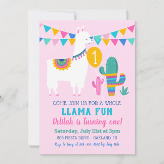 Pink Llama Fun Erstgeburtenparty Girl Foto Einladung