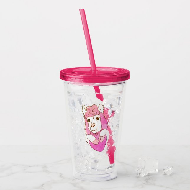 Pink Llama Heart Acryltrinkbecher (Vorderseite Ice)