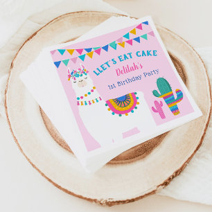 Pink Llama Llet's Eat Cake Birthday Party Serviette
