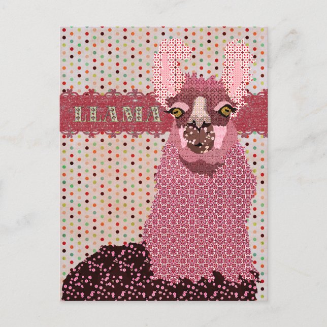 Pink Llama Pokadot Postkarte (Vorderseite)