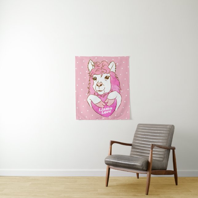 Pink Llama Sketch & White Polka Dots Llama Liebe Wandteppich (Beispiel)