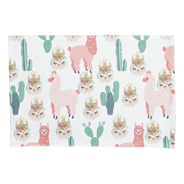 Pink Llamas Grüner Kakteen Niedlich Adorable Pillo Kissenbezug (Vorderseite)