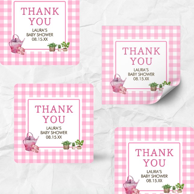 Pink Lokal gezüchtete Bauern Markt Kinderdusche Quadratischer Aufkleber (Pink Farmers Market Locally Grown Baby Shower Square Sticker )