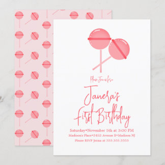 Pink Lollipops Candy Bar First Birthday Einladung