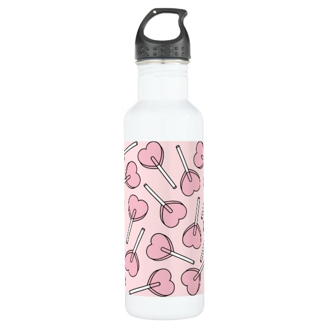 Pink Lollipops, Heart Lollipops, Lollipop Pattern Edelstahlflasche (Vorderseite)