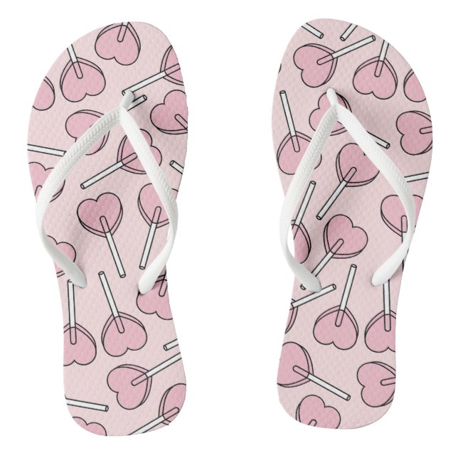 Pink Lollipops, Heart Lollipops, Lollipop Pattern Flip Flops (Fußbett)