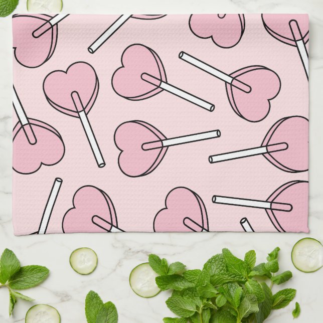 Pink Lollipops, Heart Lollipops, Lollipop Pattern Geschirrtuch (Gefaltet)