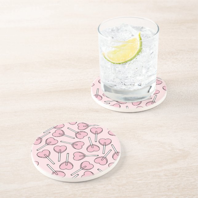 Pink Lollipops, Heart Lollipops, Lollipop Pattern Getränkeuntersetzer (Seite)