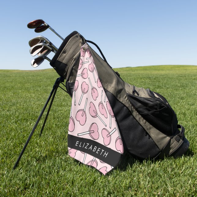 Pink Lollipops, Heart Lollipops, Lolly, Your Name Golfhandtuch (Gras)