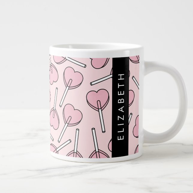 Pink Lollipops, Heart Lollipops, Lolly, Your Name Jumbo-Tasse (Rechts)