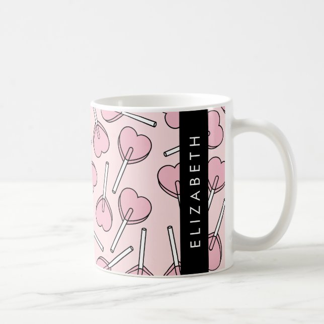 Pink Lollipops, Heart Lollipops, Lolly, Your Name Kaffeetasse (Rechts)