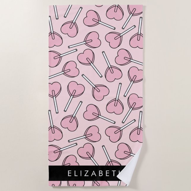 Pink Lollipops, Heart Lollipops, Lolly, Your Name Strandtuch (Vorderseite)